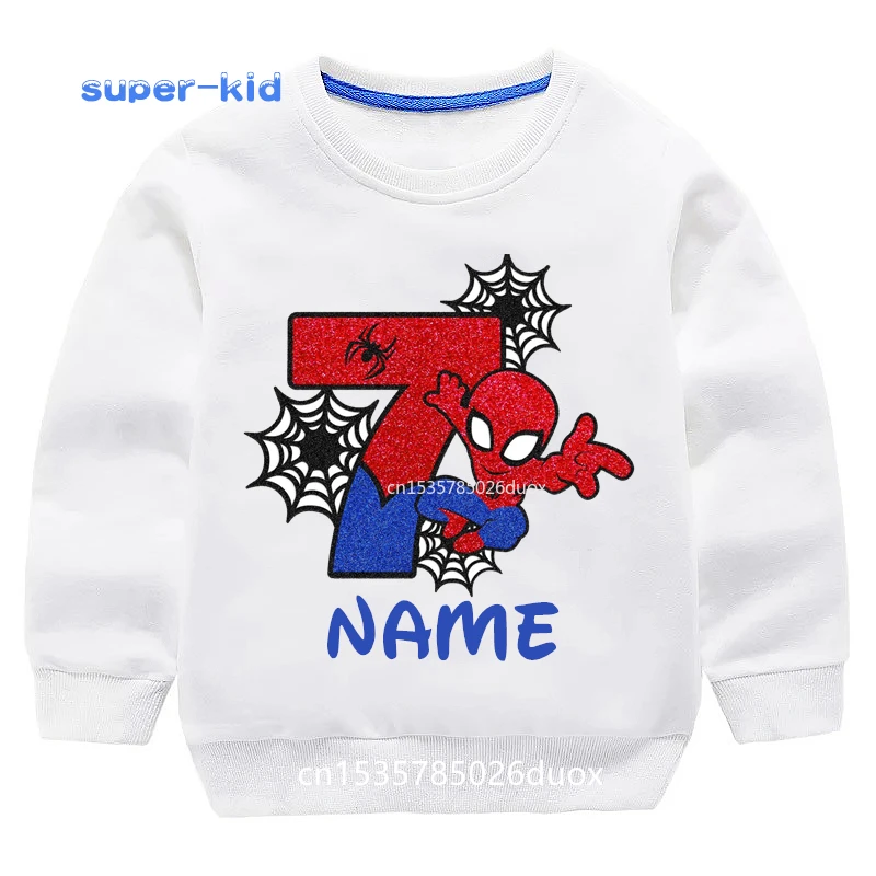 2024 New Autumn Winter Birthday Spiderman Personalize Name Hoodies for Boys 2 3 4 5 6 7 8 Years Marvel Spiderman Kid Sweatshirt