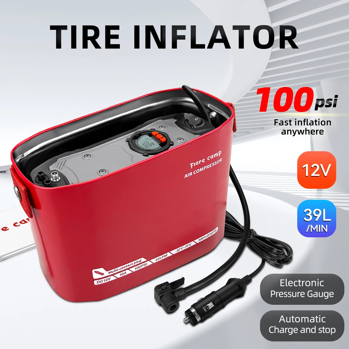 Portable Tire Inflator for Car Tires,100PSI Air Compressor,39L/Min,Air Pump with Auto Charge and Stop-B120