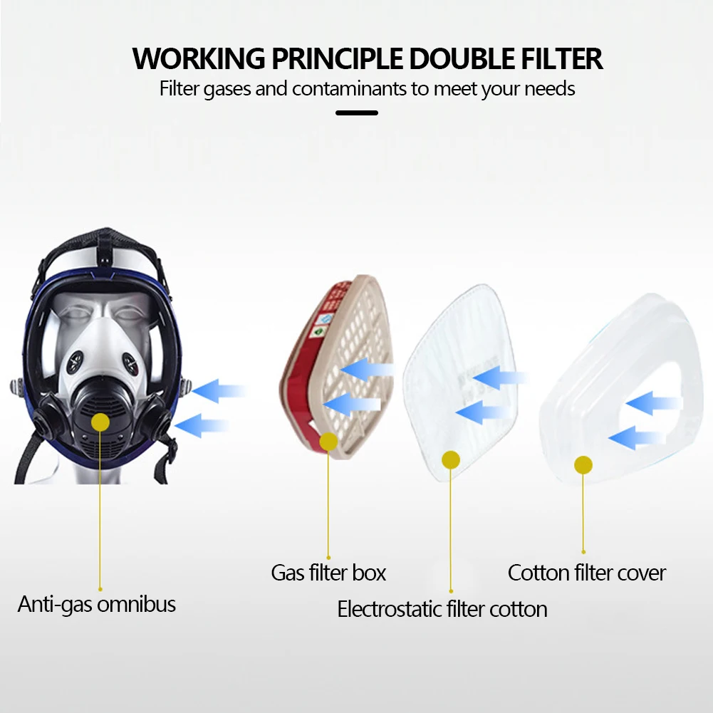 6800 7 in 1 Chemical Mask Gas Mask Dustproof Respirator Paint Pesticide Spray Silicone Full Face Filters for Laboratory Welding