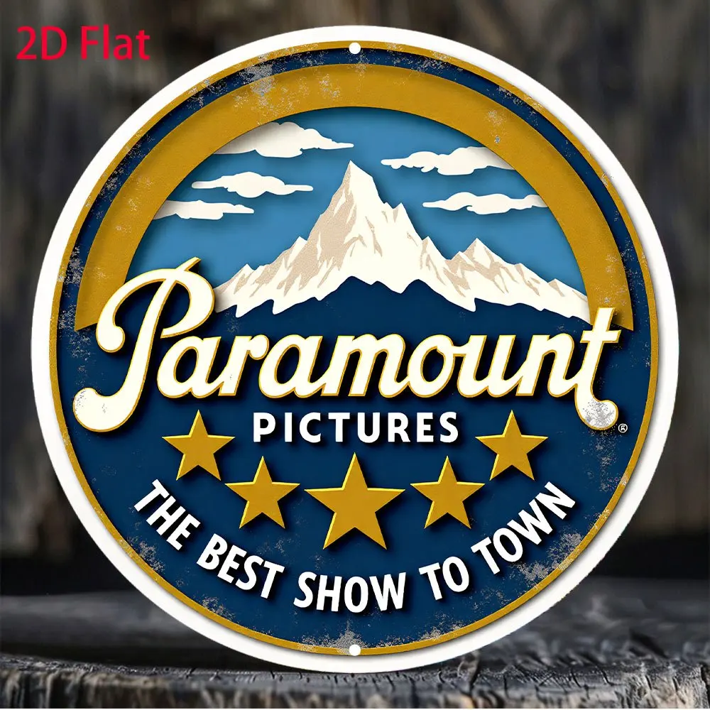 1 Placa redonda retrô de metal da Paramount Pictures - Adequada para casa, escritório e cinema -