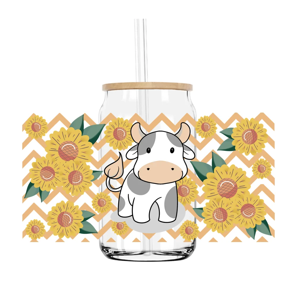 Animal Cow 16OZ UV DTF Cup Wrap Transfers Stickers Custom Labels DIY Durable Waterproof Logo For Libbey Glass Can