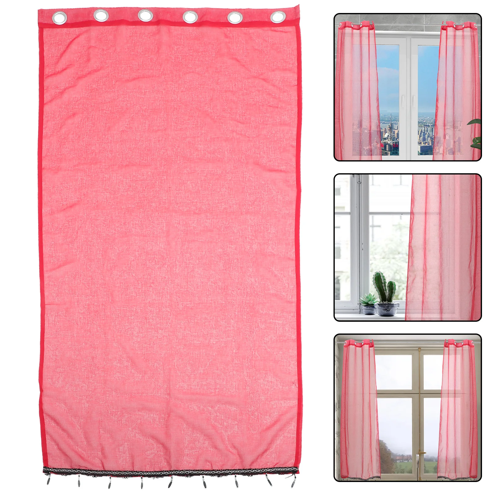 

2pcs Sheer Curtains Red Transparent Panel Christmas Holiday Decor Bedroom Living Room Pure Color Easy Installation Kitchen