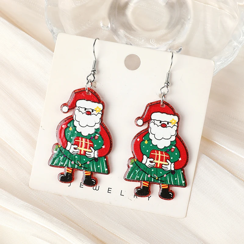 1Pair Christmas Drop Earring AcrylicCrutch Snowflake Gift Snowman For Woman Girl Holiday Birthday Gift
