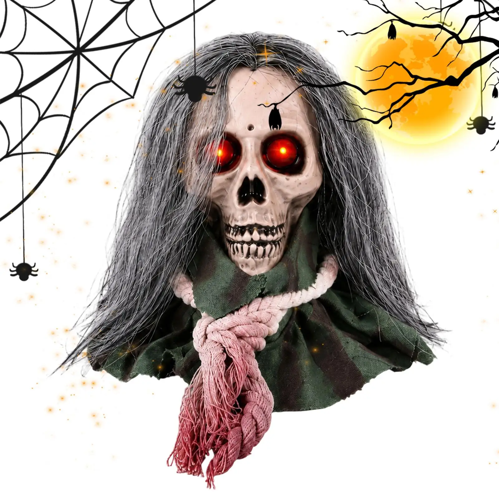 Halloween Skull with Light Up Red Eyes Scary Sound Activated Animated Gothic Haunted House Decor for Indoor Outdoor Haunted