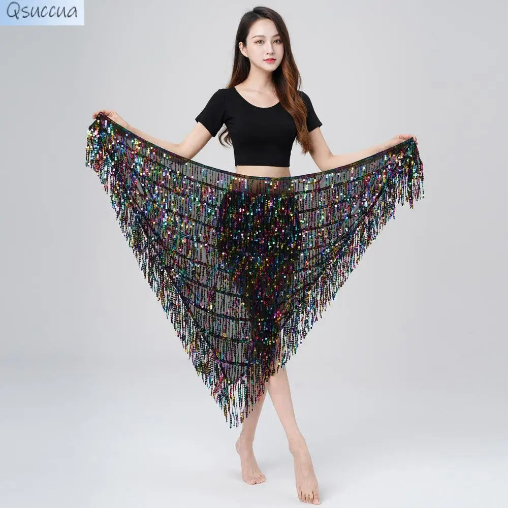 

Belly Dance New Waist Chain Indian Dance Costume Sequined Triangle Scarf Feminine Stage Performance Costume