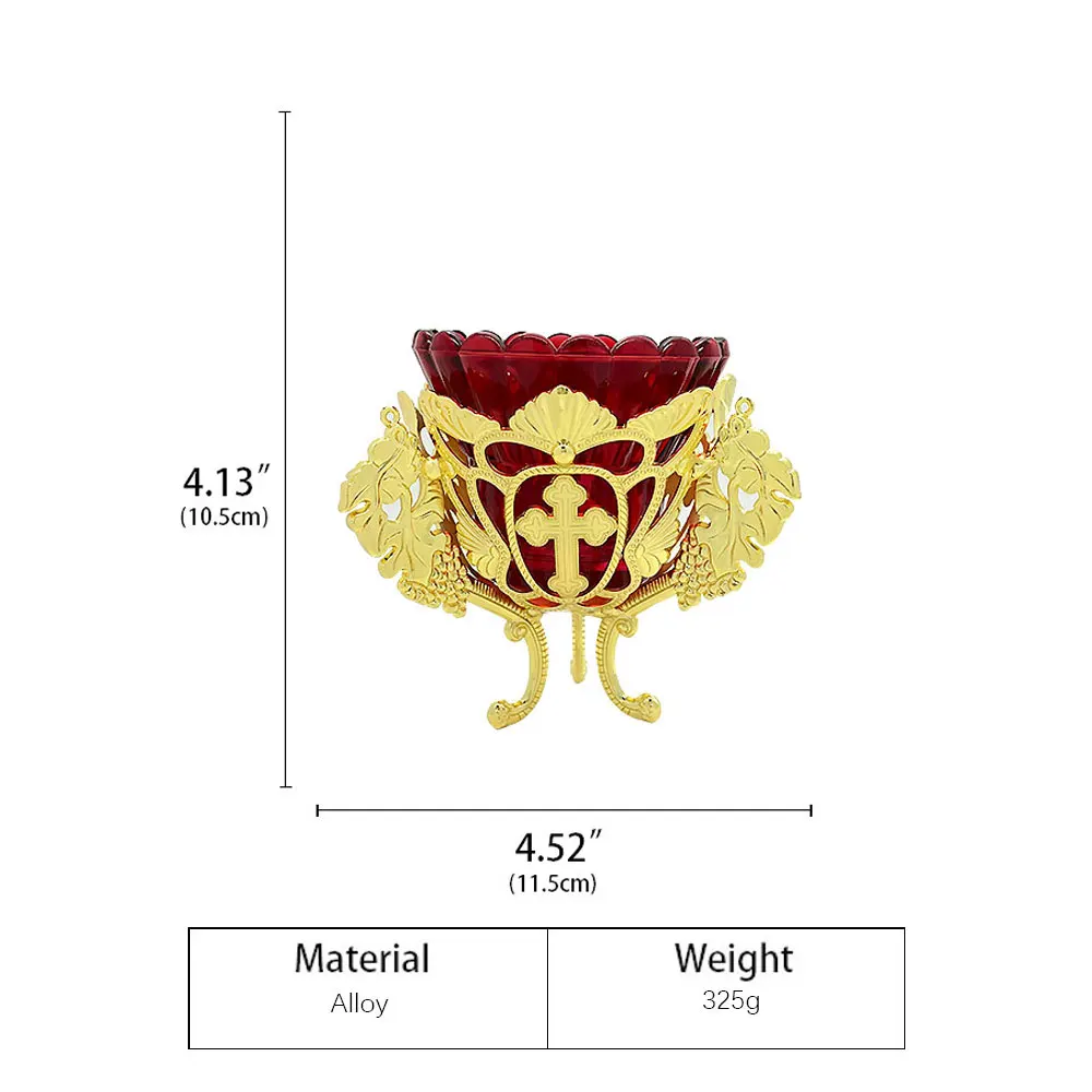 مصباح Vigil المعلق الأرثوذكسي | سبيكة مطلية بالذهب مع وعاء زجاجي أحمر بتصميم متقاطع وعنب لمذبح المنزل في الكنيسة #3