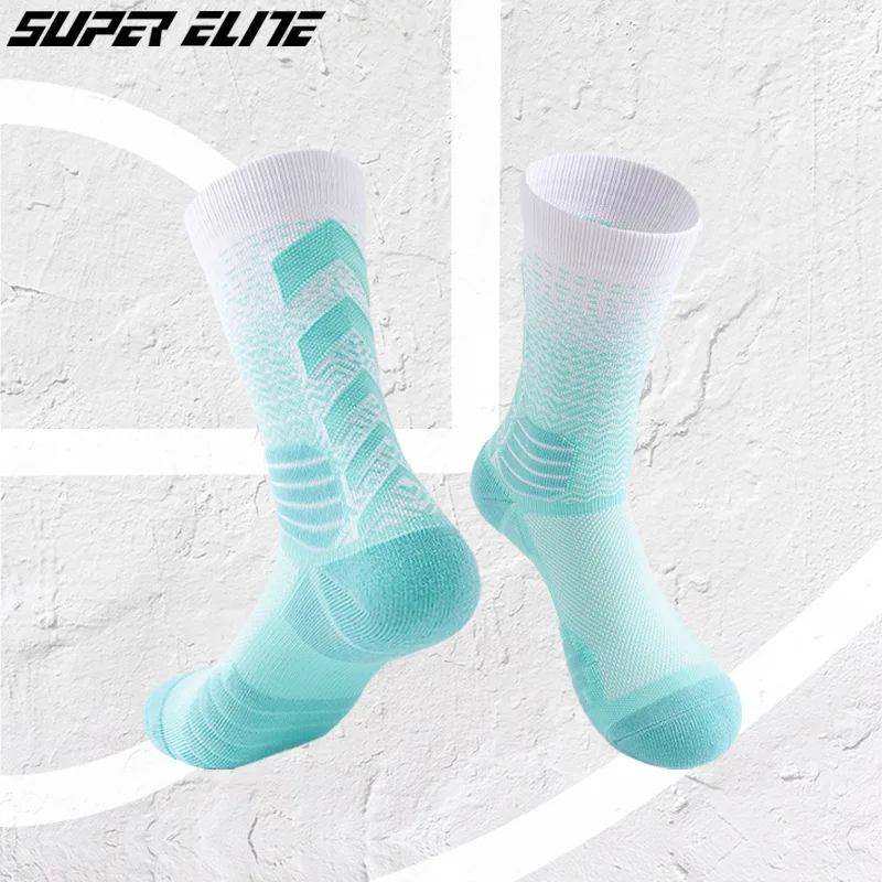 1 Pair Gradient High Tube Thick Socks Competition Comprehensive Practical Sports Socks Professional Basketball Socks 