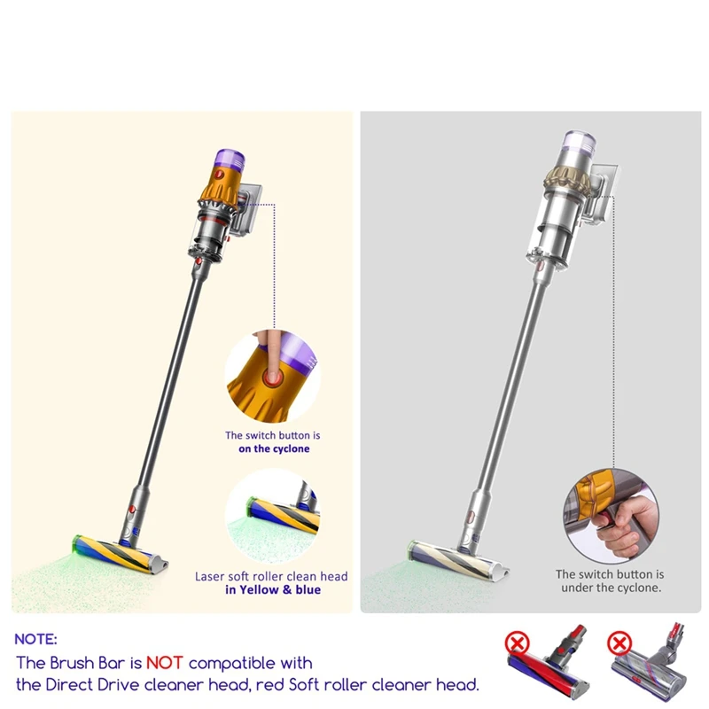 A94E Soft Roller Brush Bar Replacement for Dyson V12 Detect Slim, Parts Number 971634-01 with 2 Pack Post HEPA Filters Vacuum