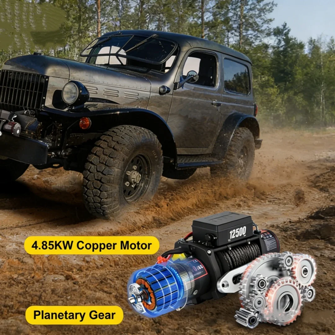 SIHAO 13500LBS 12V Electric Winch Off-road Vehicle Self-rescue Winch Steel Cable with Remote Control for Towing Off-Road