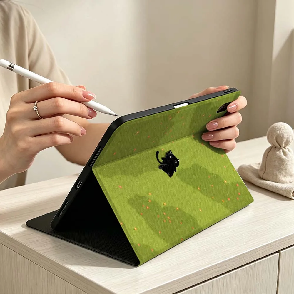 Sleeping on the lawn Black Cat Soft Pen Tray Tablet Case For iPad Pro Air mini 7 6 5 4 3 2 1 M5 M4 M3 11th 10th A17 Pro A16 A14