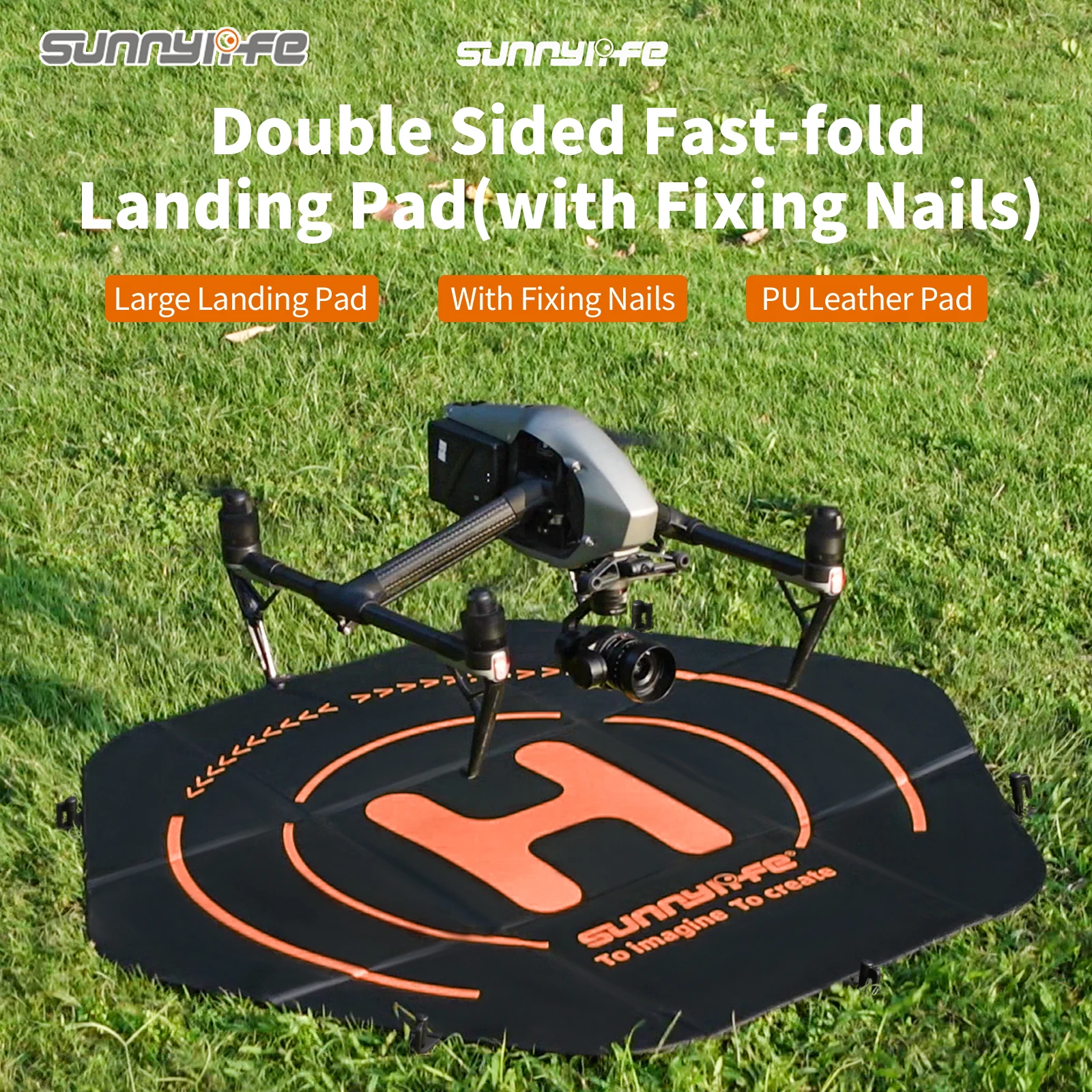 Sunnylife 110cm(43’’) Large Drone Landing Pad Fast-Fold Double-Sided PU Leather Waterproof for Inspire 3/ Mavic 3 Pro/ Matrice 3