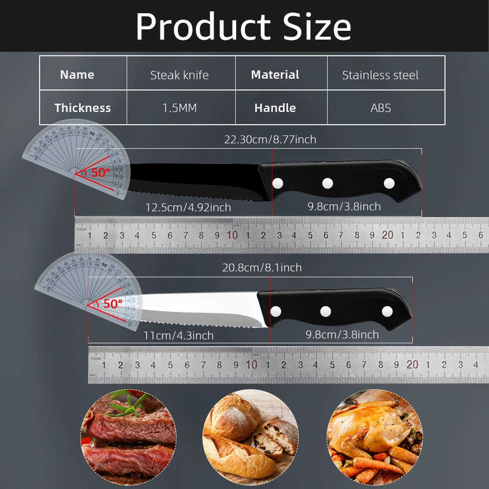 طقم سكاكين شرائح لحم متعددة الوظائف ، شفرة حادة ، مقبض PP أسود ، شواء ، قطاعة لحم للتمشط ، سكين تقطيع الأسماك ، 6: 1.8 #6