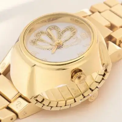 

1Pcs Women Finger Watch Bright Golden Color Small Exquisite Jewelry Accessory Good Gift Choice Butterflies Finger Watch