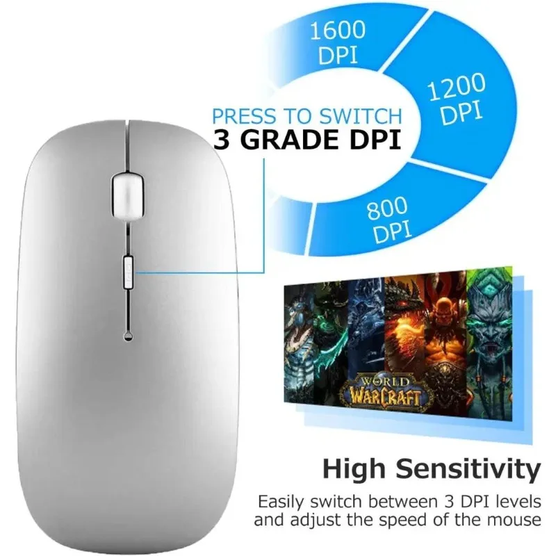 1 sztuka – bezprzewodowa mysz 2.4G z możliwością ładowania, mysz bezprzewodowa USB z adapterem typu C, przenośna mysz do komputera, laptopa, notebooka, do użytku w domu i w biurze.
