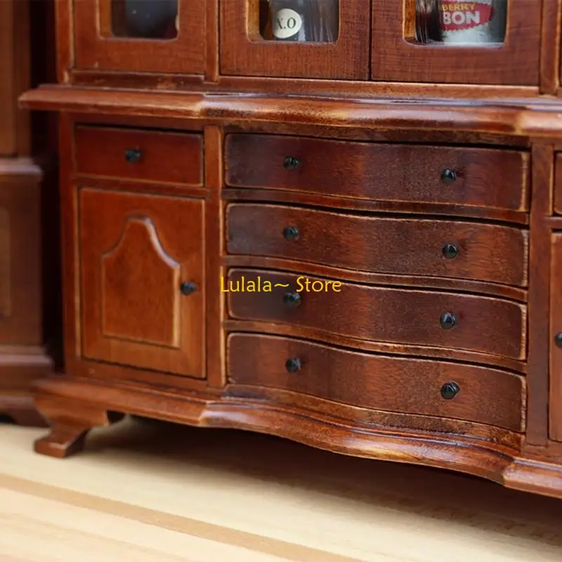 y4qa 1/12 مقياس الخزانة الخشبية المصغرة الجانبية الخزانة للدمى الأثاث نموذج الديكور مع النظرات الواقعية لعرض المشهد