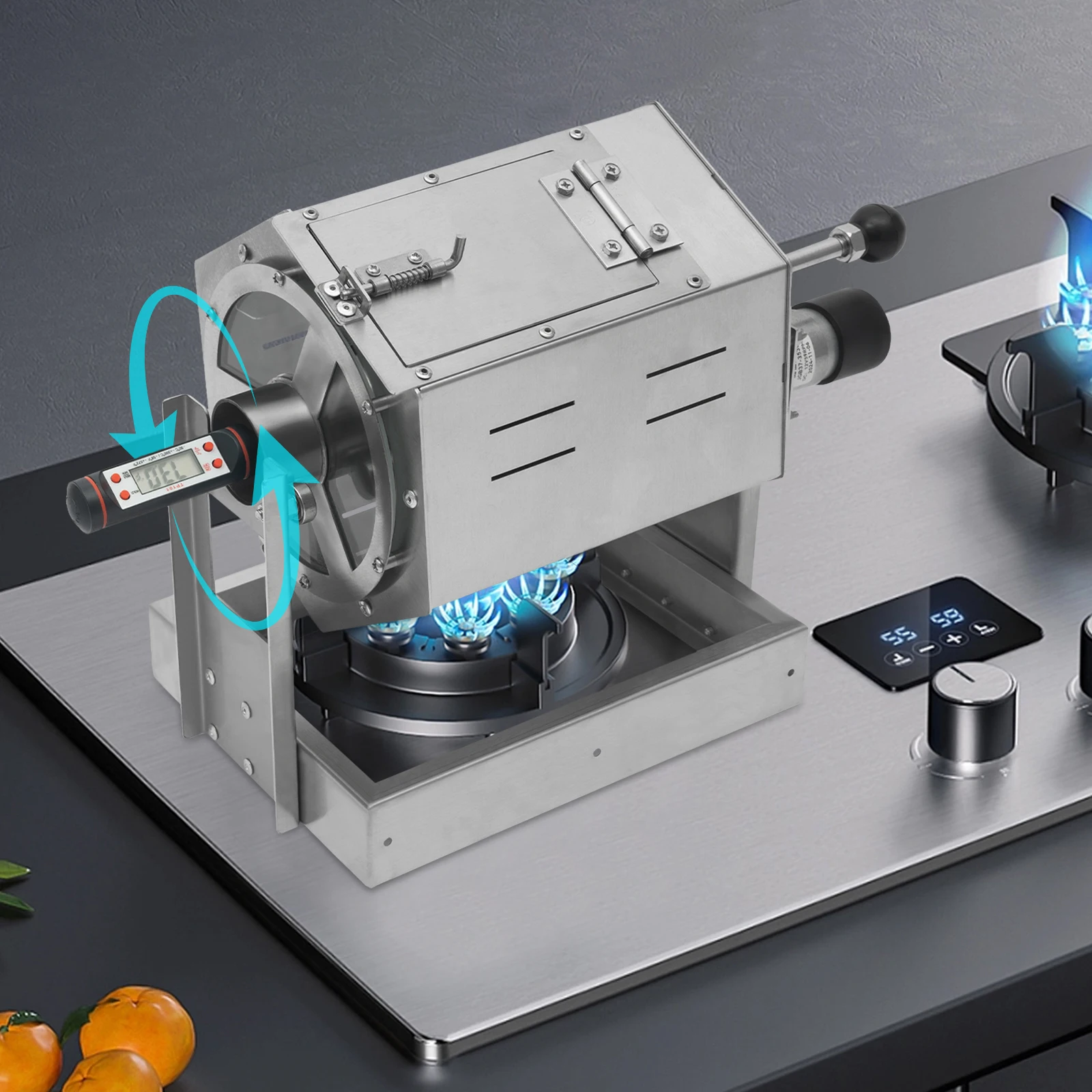 محمصة حبوب البن الفضية من الفولاذ المقاوم للصدأ 300-1200 جرام، كونترتوب HD-600A بمعايير الولايات المتحدة 110-220 فولت، نطاق 0.0787 بوصة للمنزل #4