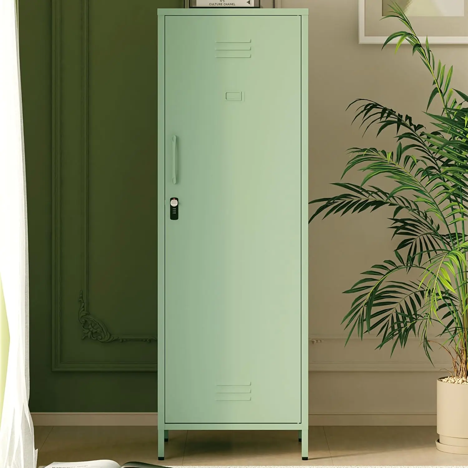 150 cm Hoher Grüner Metallspindschrank mit Schloss, Verstellbare Regale Aufbewahrungsorganizer für Schule, Fitnessraum, Schlafzimmer, Heimbüro & Eingangsbereich