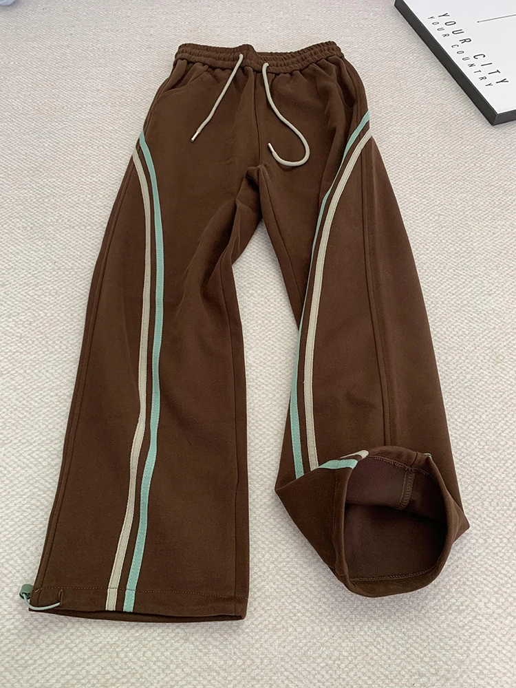 

Men's And Women's Brown Curved Blade Sports Sweatpants Autumn Hiphop Sle Heavy Dra Loose Wide Leg Casual Pants