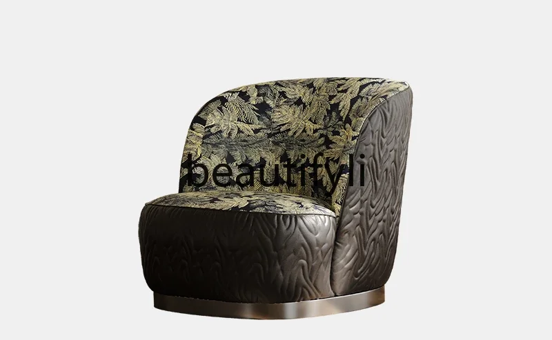 

Italian high-end printed cloth sofa chair embroidered leather art single living room casual lazy recliner