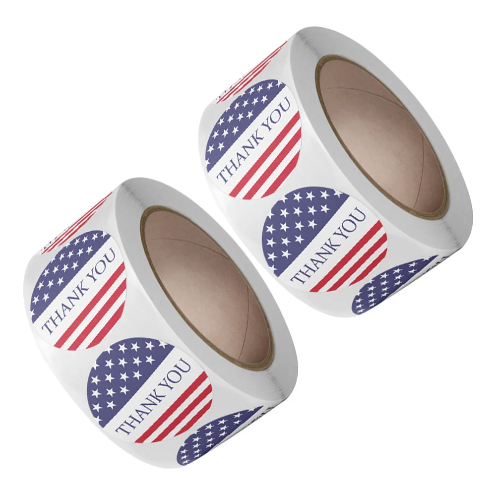 

2 Rolls Round Labels American Flags Sticker Gift Favor Decals Envelope Stickers