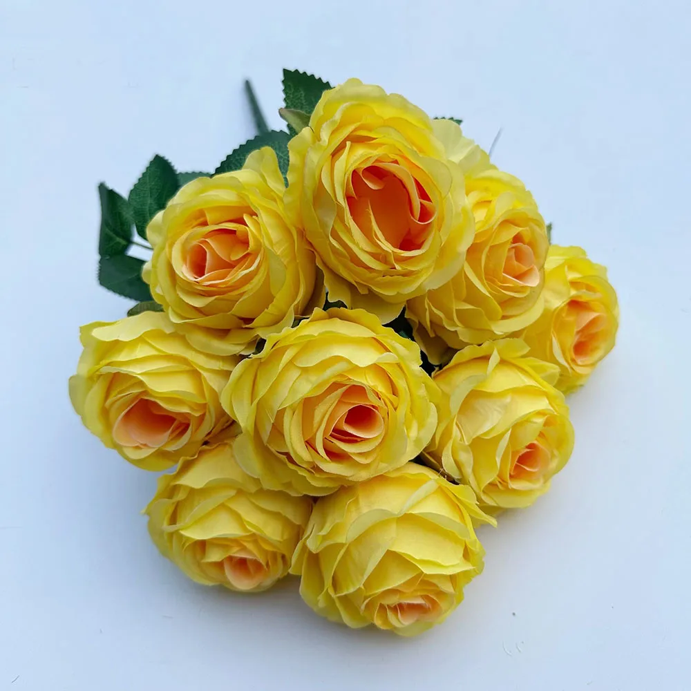 Künstliche Rosenblüten mit 9 Köpfen – romantisches Valentinstagsgeschenk, künstliche Blüten für Heimdekoration und Tischdekoration für Hochzeiten – Detail 5