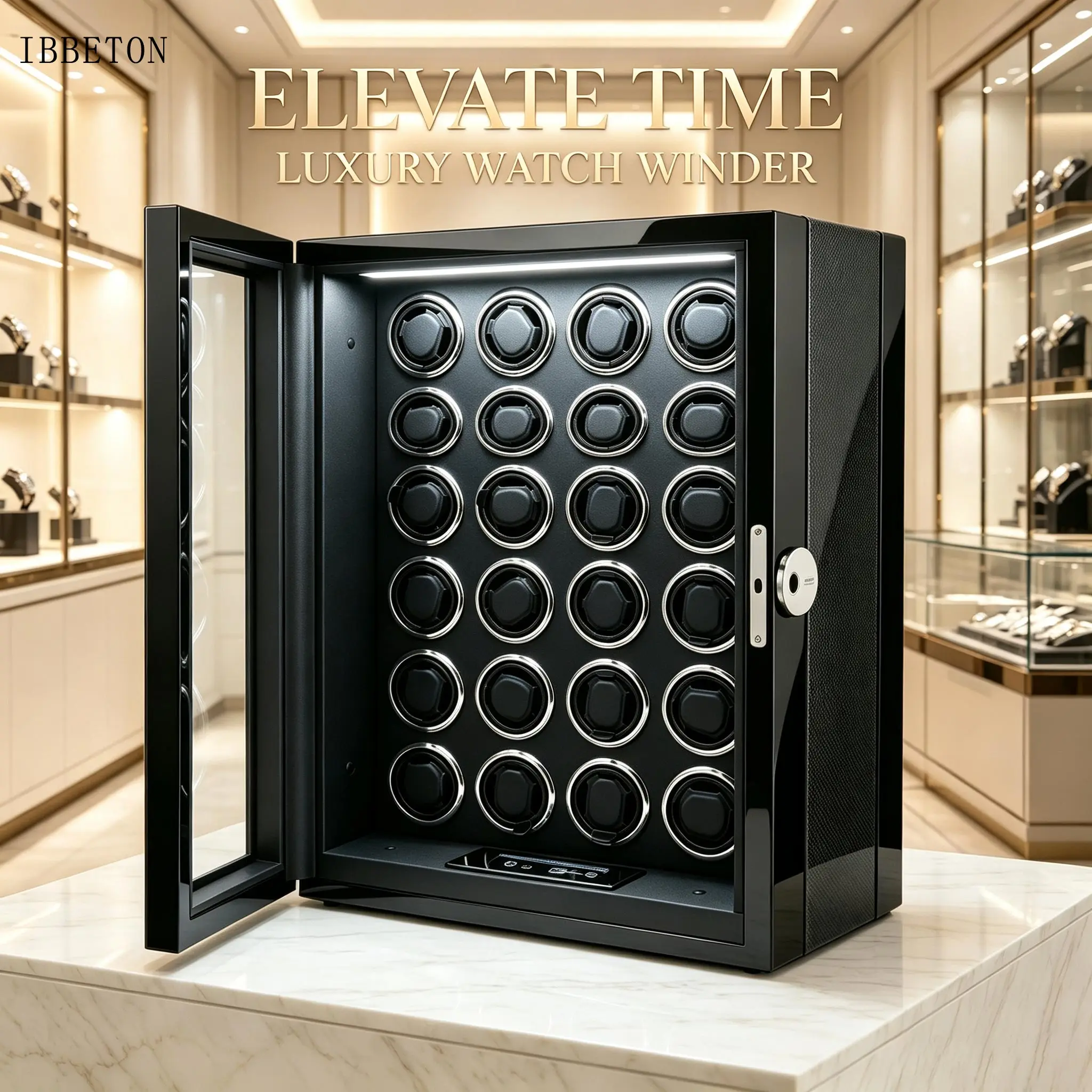 Brand New Position Automatic Watch Winder Cabinet Carbon Fiber Silent Motor LED Light Independent Rotation Watch Storage Box