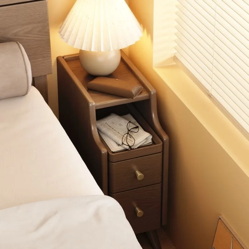 

Bedside table pure solid wood walnut ultra-narrow complete small apartment bedroom crevice cabinet storage side