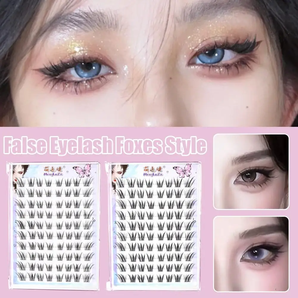 Pestañas postizas estilo zorro, pestañas sin pegamento, extensión de pestañas de un solo grupo, maquillaje esponjoso, segmentado, falso, Wispy Natur N2P4