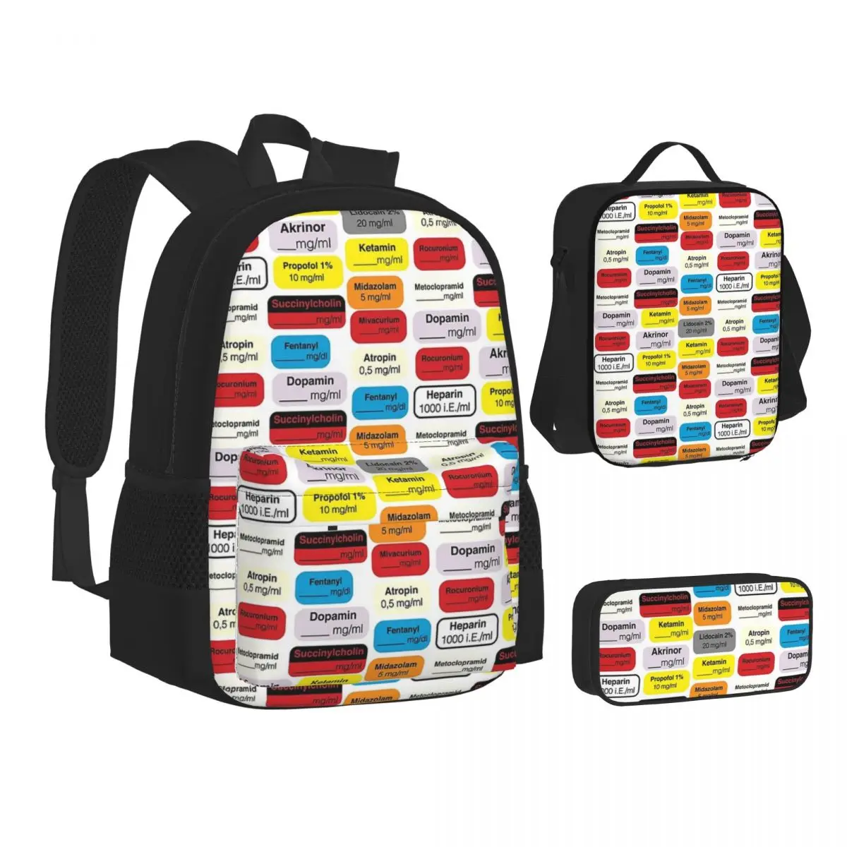 

Anesthesia Medication Backpacks Boys Girls Bookbag School Bags Kids Rucksack Lunch Bag Pen Bag Three-Piece Set