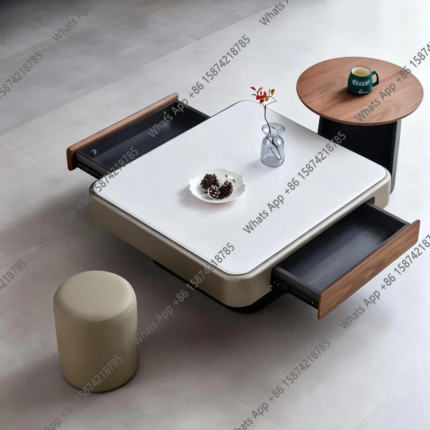 ZL Modern simple microcrystalline stone coffee table square size apartment combination living room antique edge few household