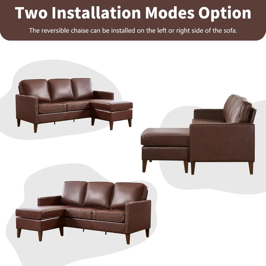 أريكة Sectiol على شكل حرف L من الجلد الصناعي مع أريكة صالة كرسي قابلة للعكس لغرفة المعيشة والشقة ومساحة غرفة صغيرة Cl