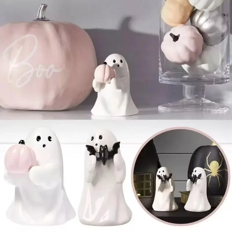 Mini Pumpkin Emoji With A Ghost Halloween Ghost Hug Craft Ornament Pumpkin Holding Ghost Tabletop Ghost Decoration