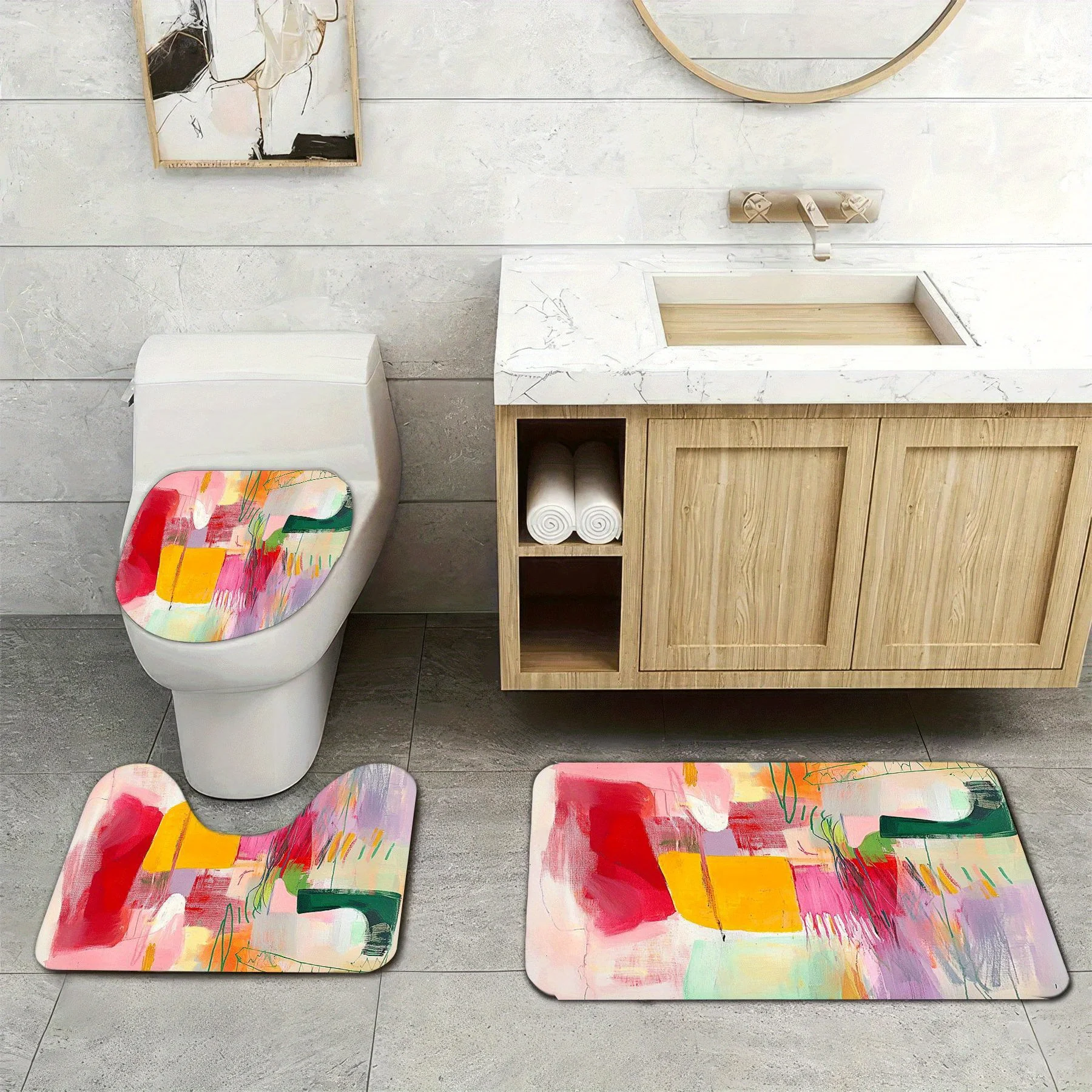 

3pcs Super Soft Bathroom Floor Mats Set, Absorbent, with Non-slip Backing, Alternative Facts Jane Davies An Abstract Painting