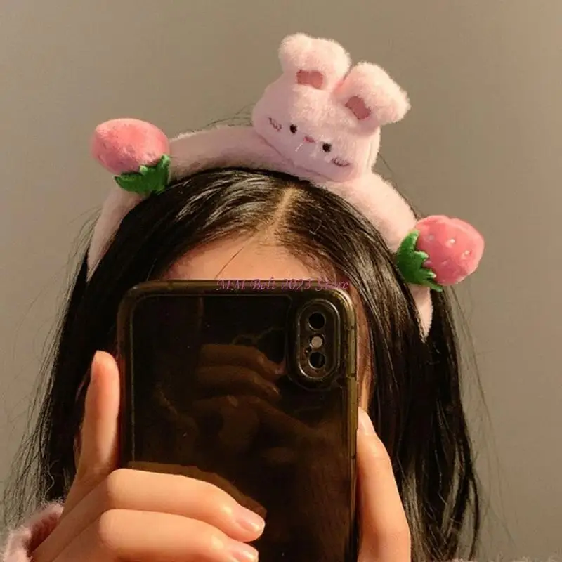 49me Plush Rabbit Hairhoop สำหรับวัยรุ่นวัยรุ่นสาวธีมปาร์ตี้ Strawberry Headwear Women Face Washing Hairband Kids Hairhoop