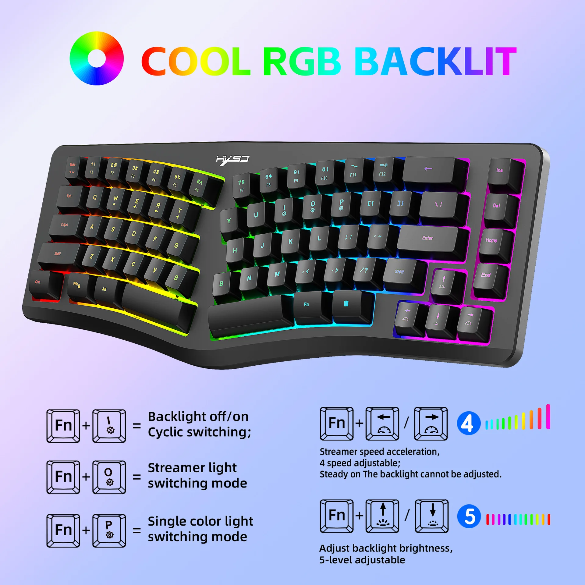 

New 69-key ergonomic gaming keyboard RGB Backlit Membrane Keyboard Key Line Separation Suitable for Office Games