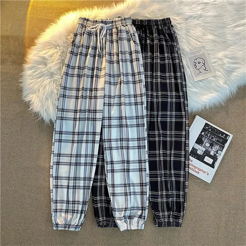 

Long Pants Women Hip Hop Bunch of feet Fashion Loose Black Plaid Autumn Harajuku Students Streetwear Harem Trousers Womens Chic