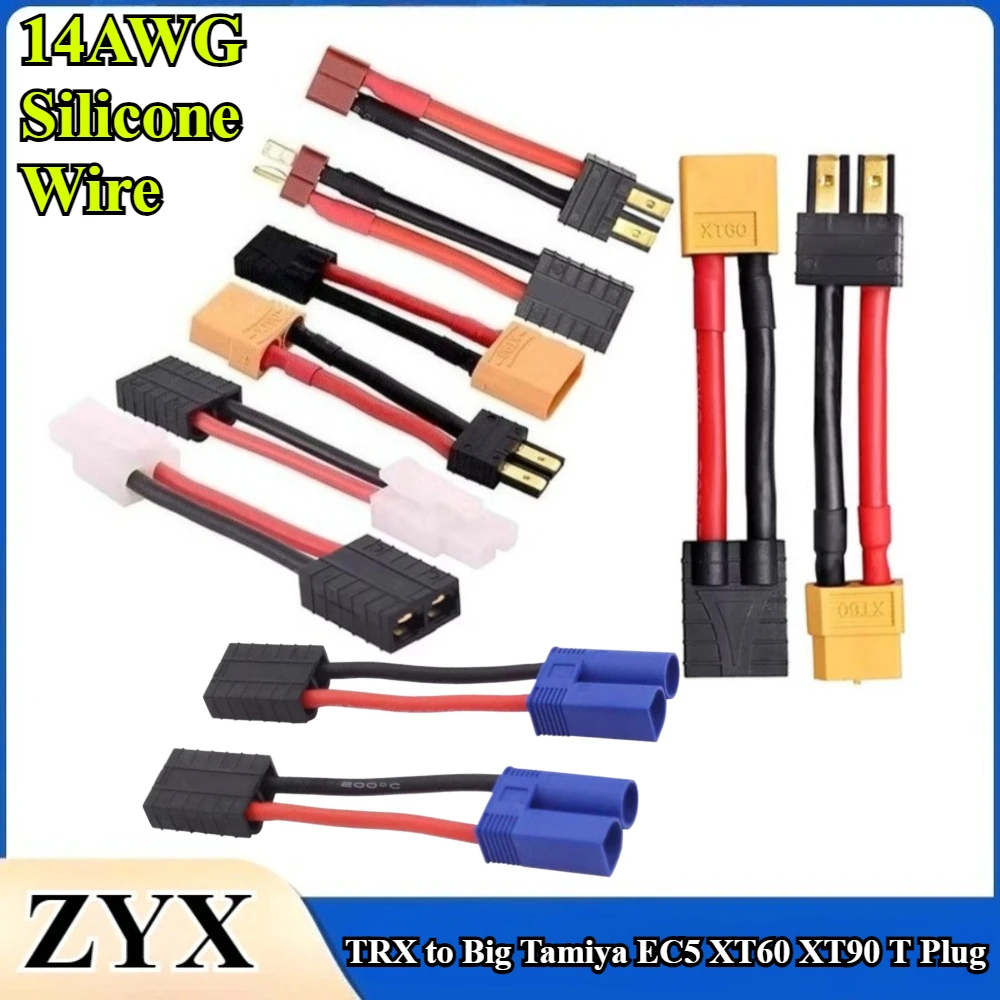 

2Pcs/lot 14AWG 5cm/10cm/15cm TRX to Big Tamiya EC5 XT60 XT90 T Plug With Male Female Connector Adaptor Plug for Rc Battery ESC