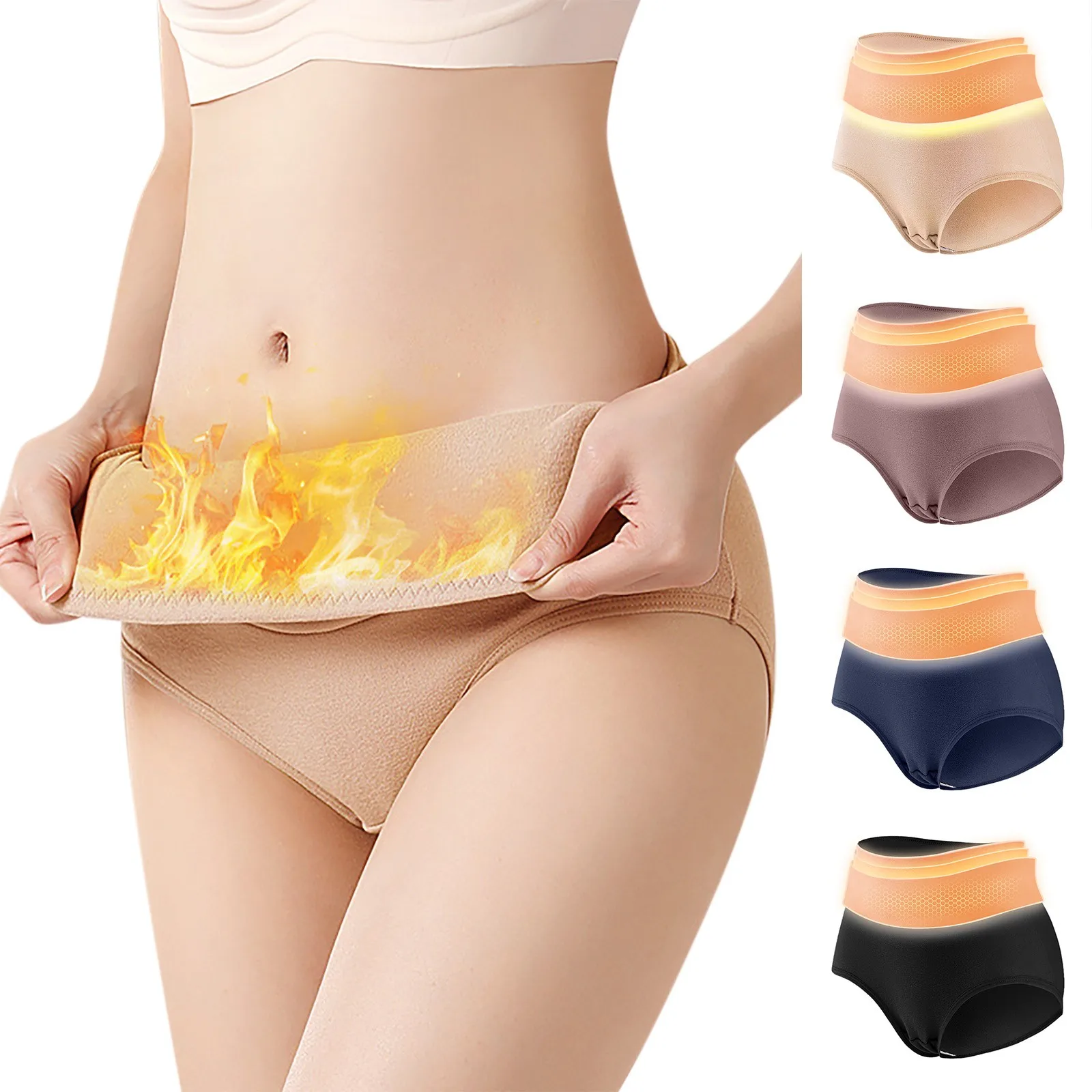 Warm Fleece Thermal High Waist Briefs Seamless Women\'s Underwear Plus Velvet Thicken Menstrual Panties Tummy Lingerie Cotton