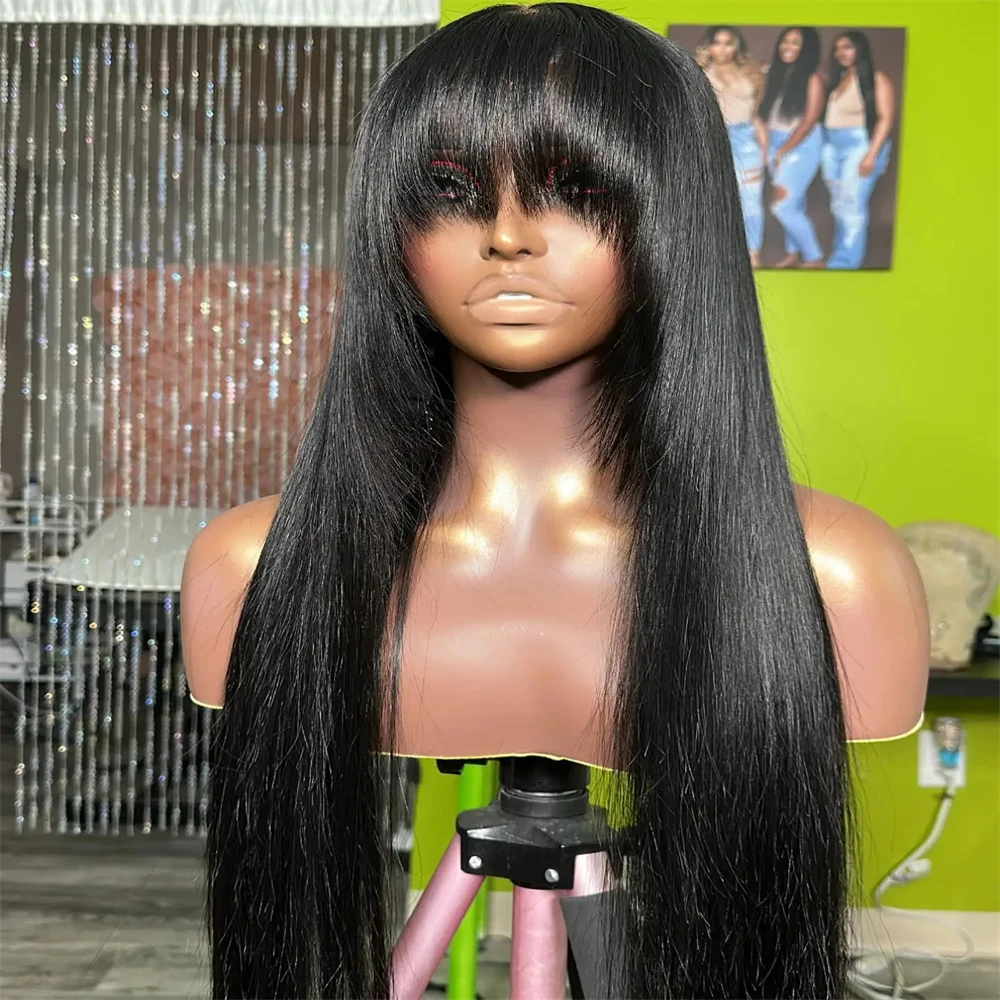 

HD 100% Human Hair 3X1 Middle Part Lace Wig Glueless Wig Human Hair Ready To Wear Human Hair Wig With Bangs And Go Straight