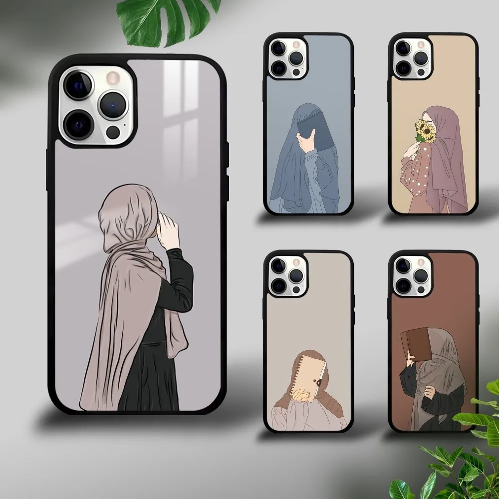 Hijab rosto muçulmano islâmico caso de telefone para iphone 16 15 14 13 12 11 pro xs max mini plus celulares duro funda