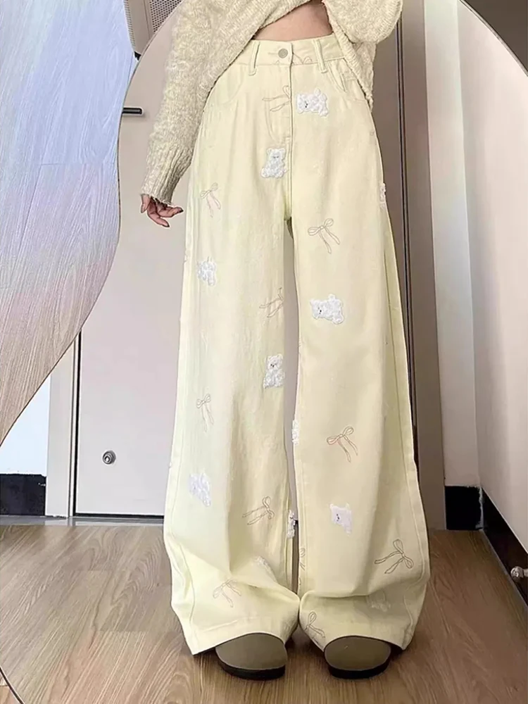 

Y2K Embroidered Baggy Jeans Women Vintage High Waist Wide Leg Denim Pants Korean Fashion Harajuku Streetwear Straight Trousers