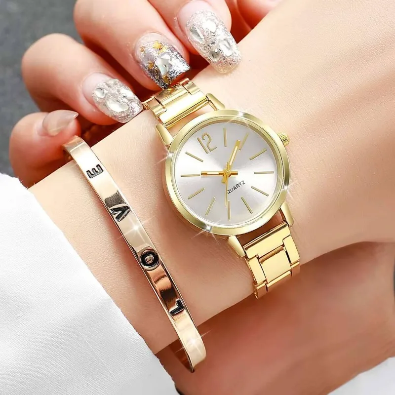 4PCS Fashion Women Watches Opening-cuff Bracelet Bangles Set Simple Ladies Quartz Watch Accessories Relogio Feminino Without Box
