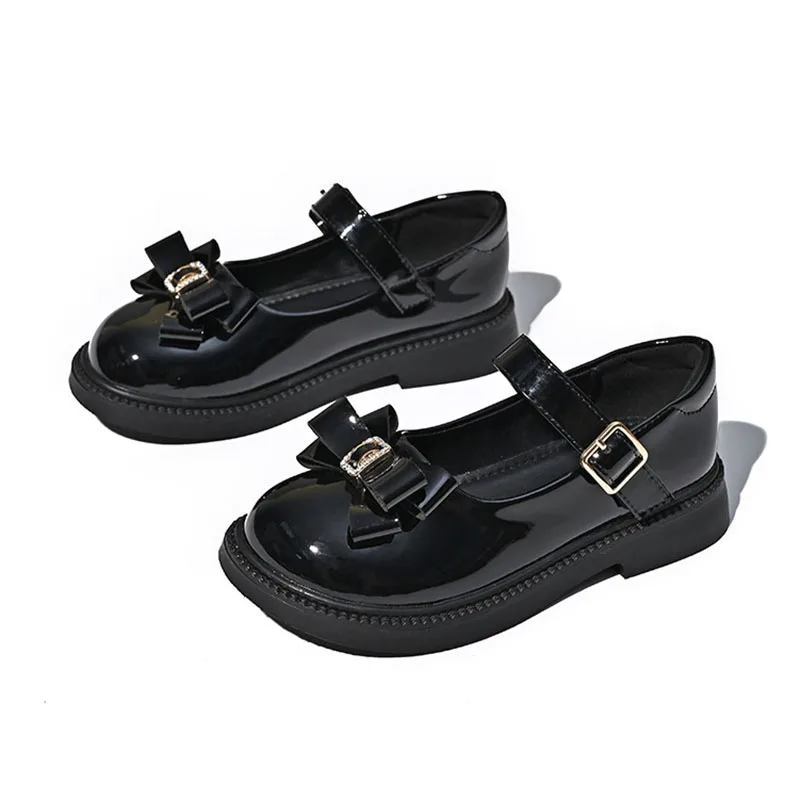 

School Shoes For Girls Princess Bow Buckle Casual All-match Small Leather Shoes For Kids Microfiber Academy Student Shoes