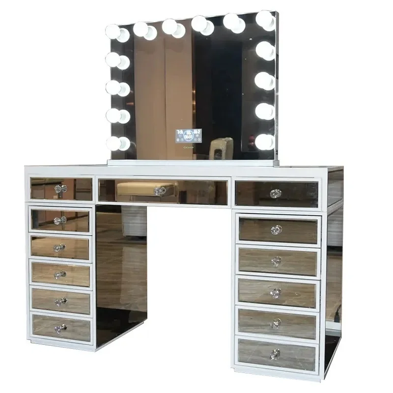 

Hot Selling Modern Lighted Adjustable Extendable Bedroom Chest Vanity Makeup 13 Drawers Dresser with LED Mirror Dressing Table