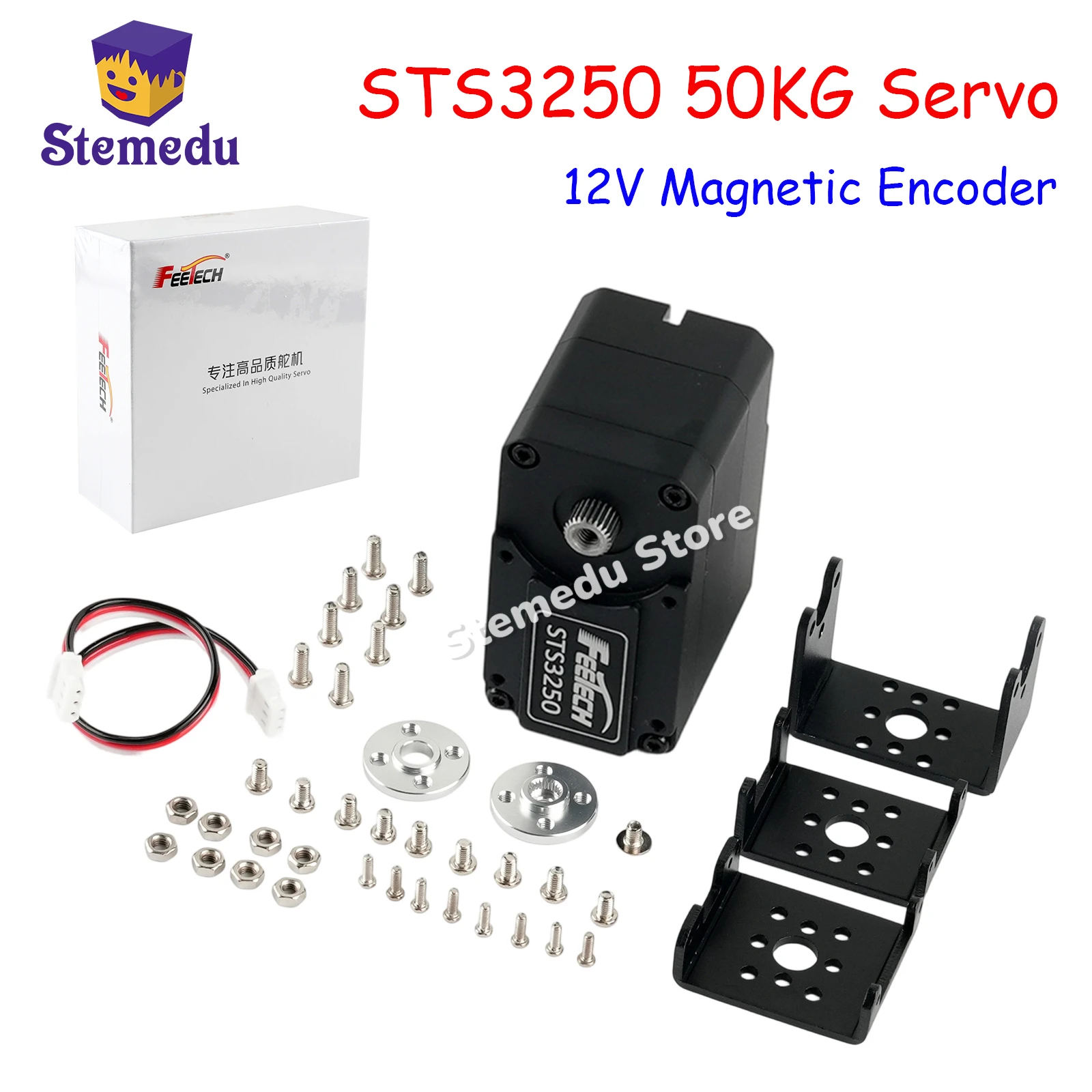 FEETECH STS3250 50KG Servo - 12V Magnetic Encoder, Dual Shaft TTL Metal Gear for Torque Drive Robots & Camera Gimbals