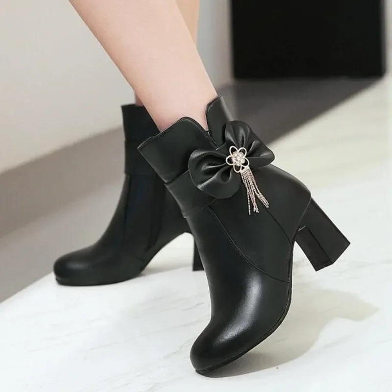 New fashion in autumn and winter super high and sweet bow boots pink round head high heel women boots