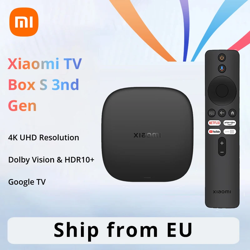 Version internationale de la Xiaomi TV Box S 3e génération : lecteur multimédia intelligent 4K, Ultra HD, Bluetooth 5.2, Wi-Fi 6, 32 Go de mémoire ROM, Google TV et Google Assistant