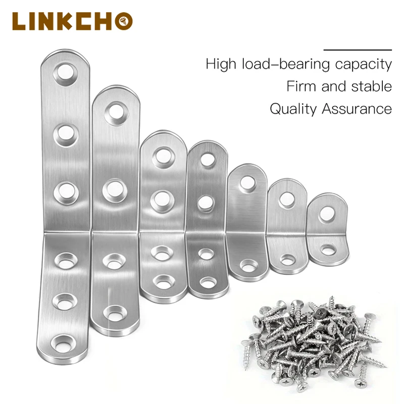 

LINKCHO 10PCS Stainless Steel Angle Corner Brackets Fasteners Protector With Screw Corner Stand Supporting Furniture Hardware