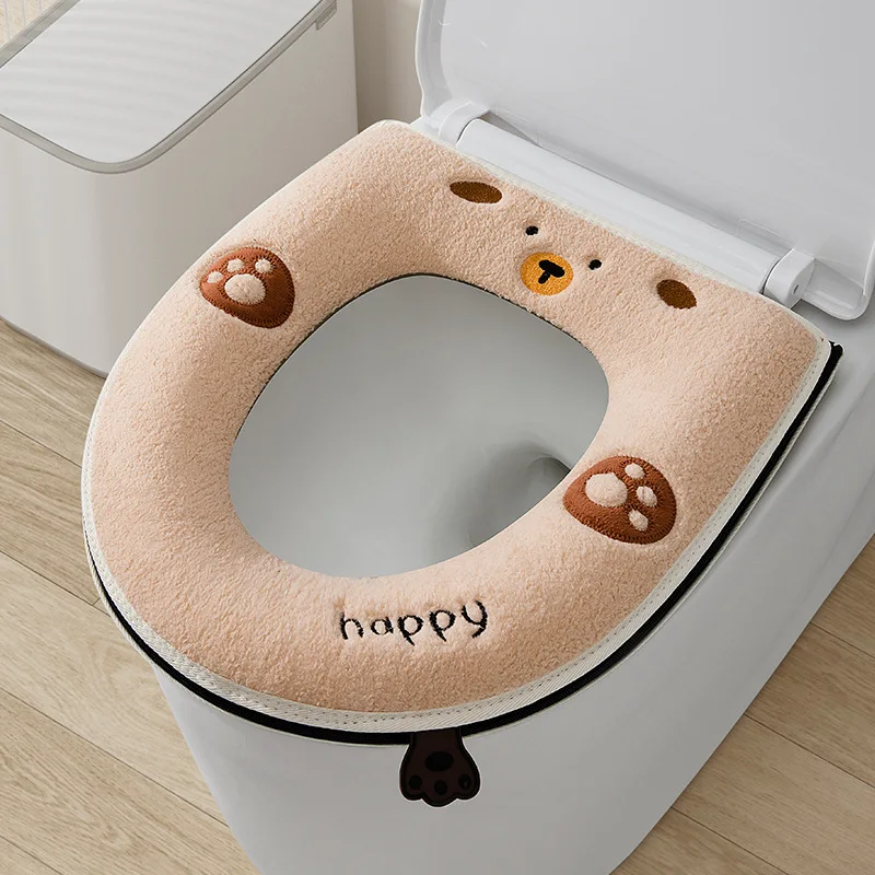 

Universal Toilet Seat Cover Winter Warm Soft WC Mat Bathroom Washable Removable Zipper With Flip LidHandle