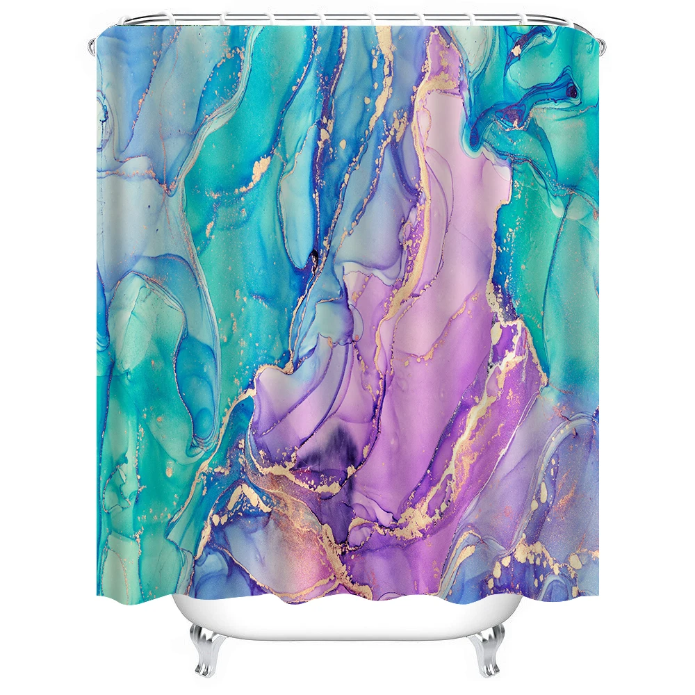 1pc Marble Pattern Shower Curtain Bathroom Partition Decorative Curtain Machine Washable Purple Texture Window Privacy Curtain